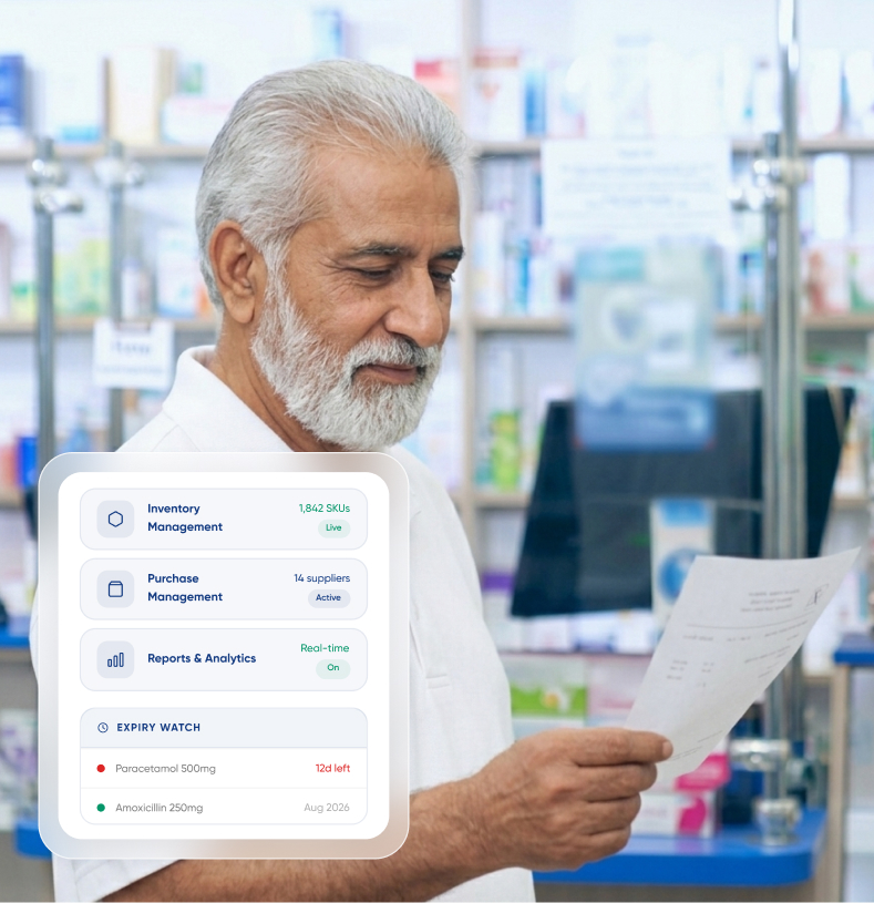 Pharmacy POS software for managing medicine inventory and stock and reporting.
